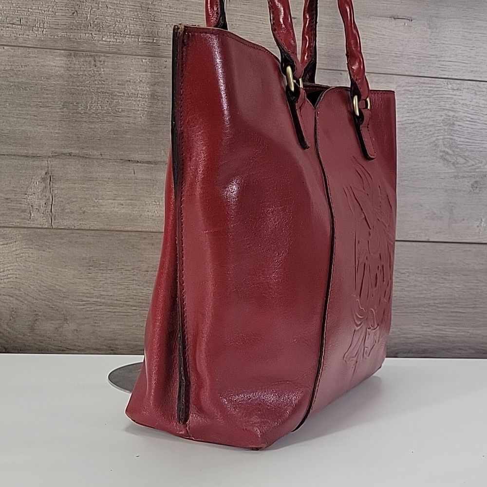 Patricia Nash Red Floral Embossed Leather Tote Bag - Picture 3 of 13